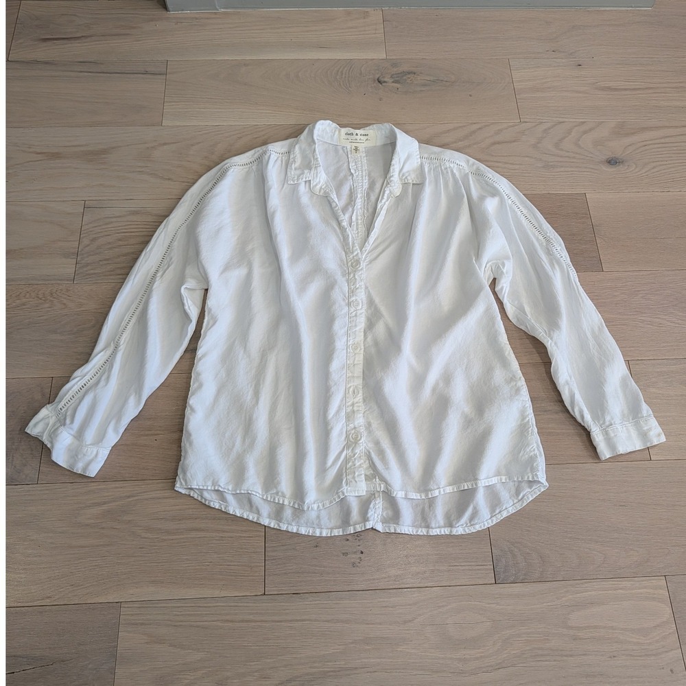 Cloth & Stone Anthropologie White Tencel Ladder Lace Shirt Small - Picture 6 of 14